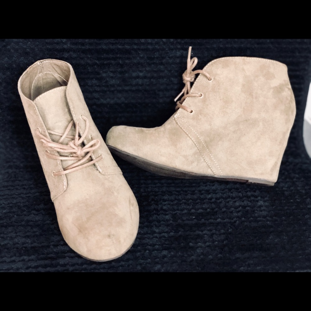 Taupe wedge booties